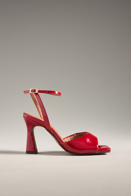 Shop Maeve Puffy Square-toe Ankle-strap Heels In Red