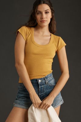 Shop Pilcro Slim Scoop-neck Tee In Yellow