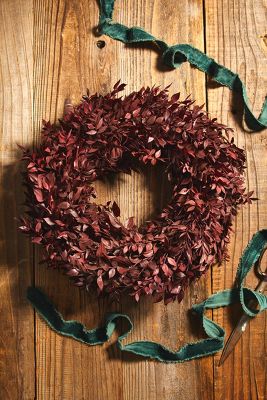 Terrain Preserved Bordeaux Ruscus Wreath In Red