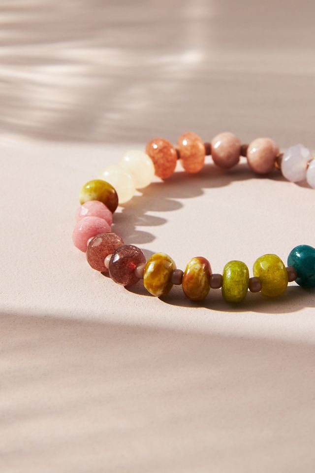 Multi-Colour Semi-Precious Beaded Stretch Bracelet #1
