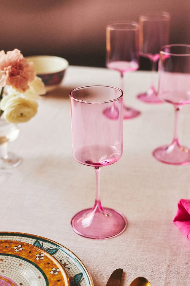 Pink Crystal Glass Cups, Set of 4