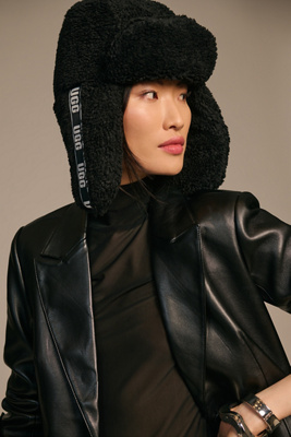 Ugg Sherpa Puff Trapper Hat In Black