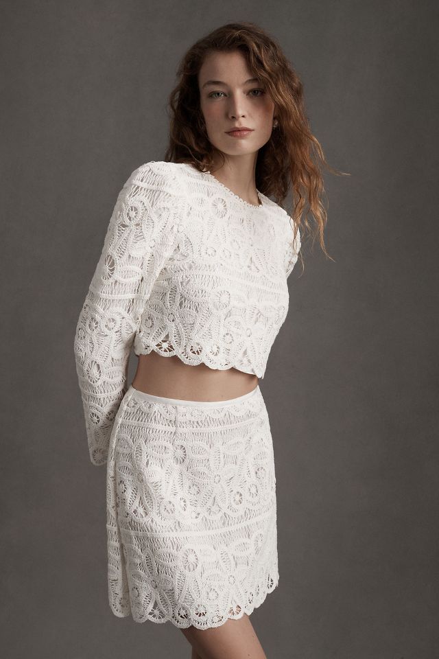 Saylor Bernie Cropped Crochet Lace Top Mini Skirt Set