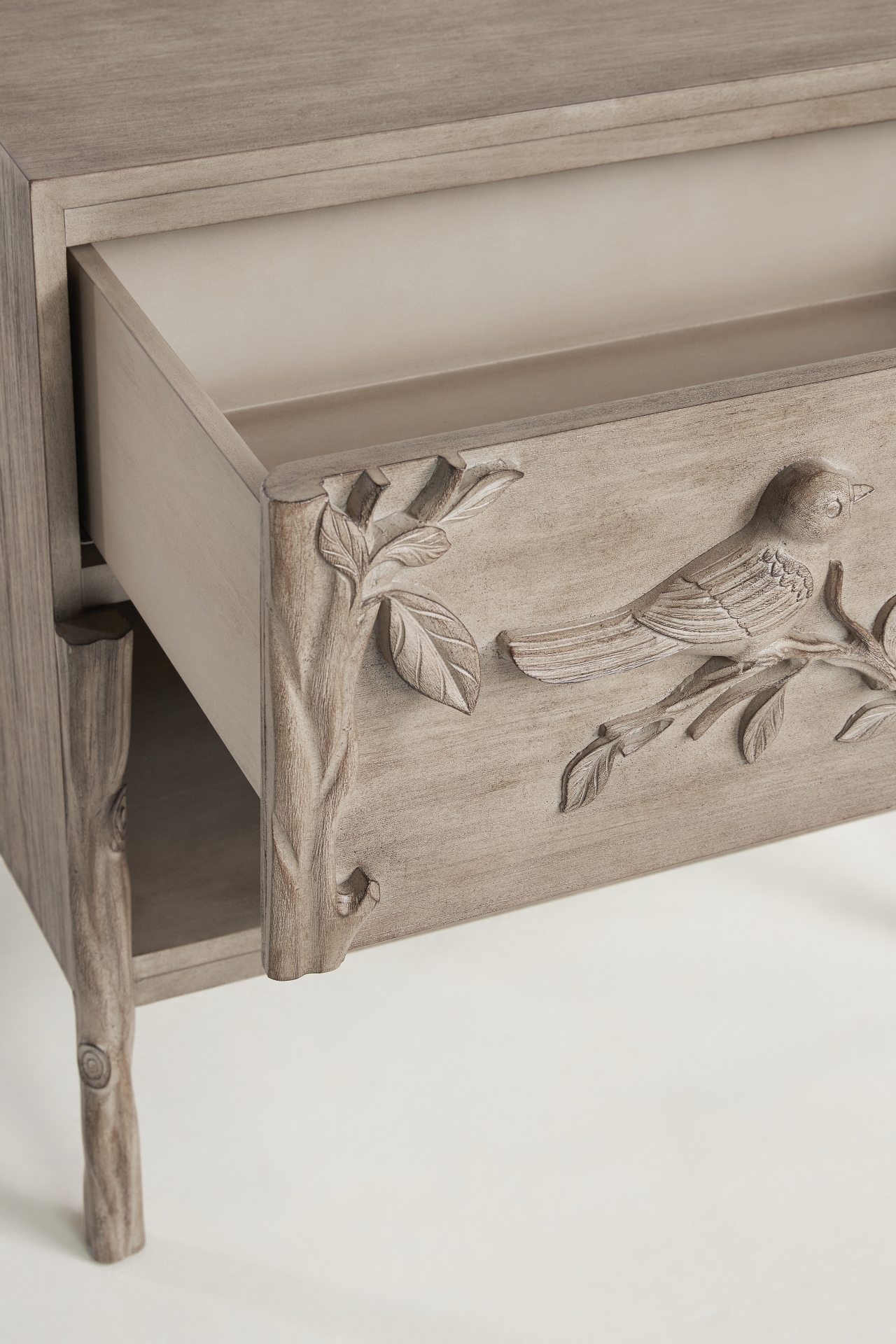 Handcarved Ornithology Nightstand