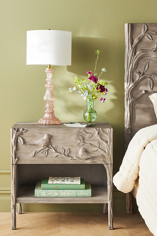 Anthropologie Handcarved Ornithology Nightstand In Beige