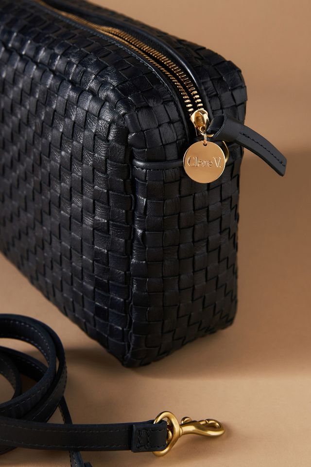Clare V. Marisol Woven Leather Crossbody Bag in Pinstripe Woven Checker