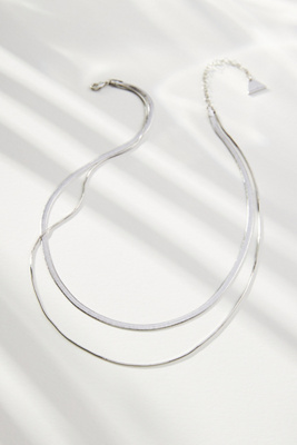 By Anthropologie Double Layer Herringbone Necklace In Silver