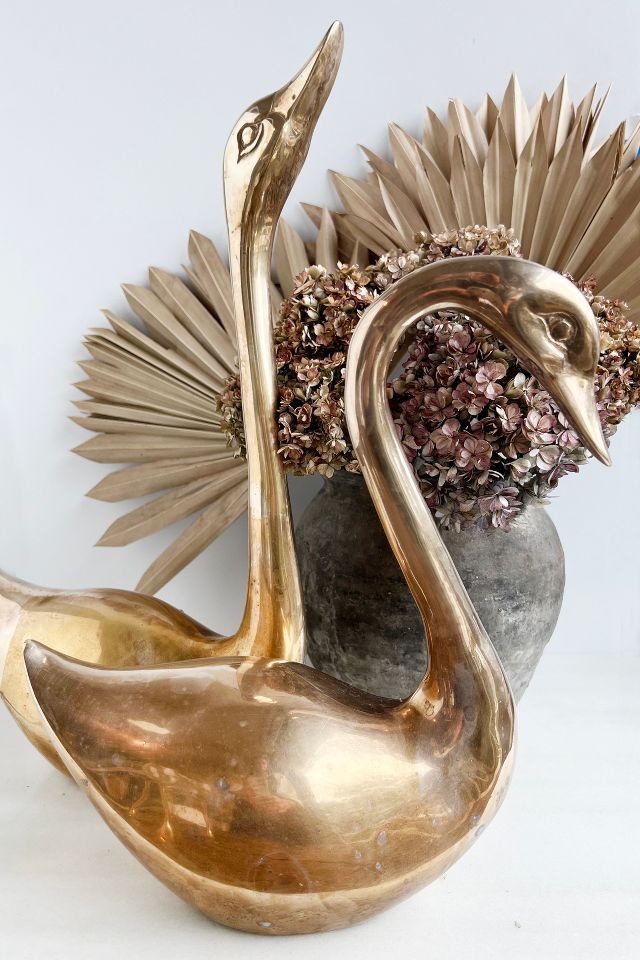 Old Flame Candle Co. Vintage Brass Swan Set