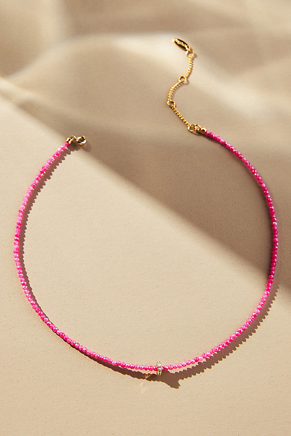Anthropologie Beaded Semi-precious Stone Necklace In Pink