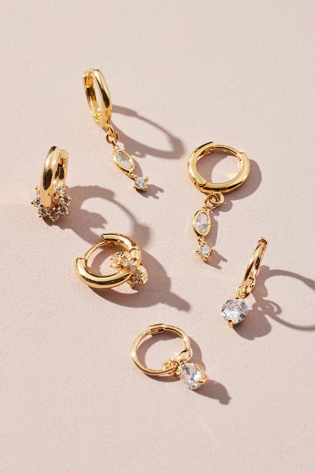 Set of Three Crystal Huggie Hoop Earrings | Anthropologie