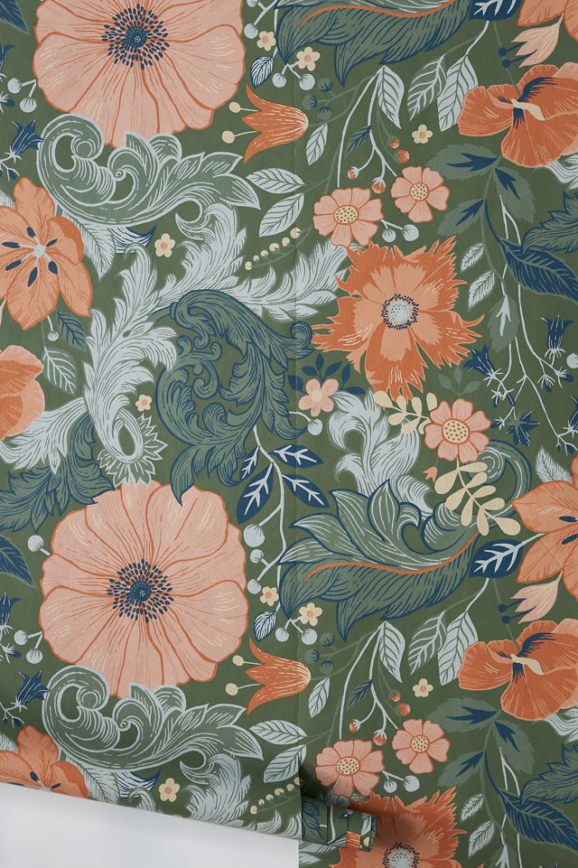 Victoria Green Floral Nouveau Floral Wallpaper #1