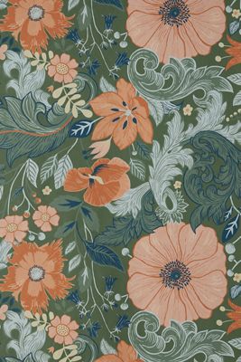 Victoria Green Floral Nouveau Floral Wallpaper