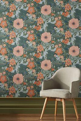 Victoria Green Floral Nouveau Floral Wallpaper