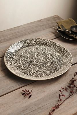 Color Washed Serving Platter, Black Geo