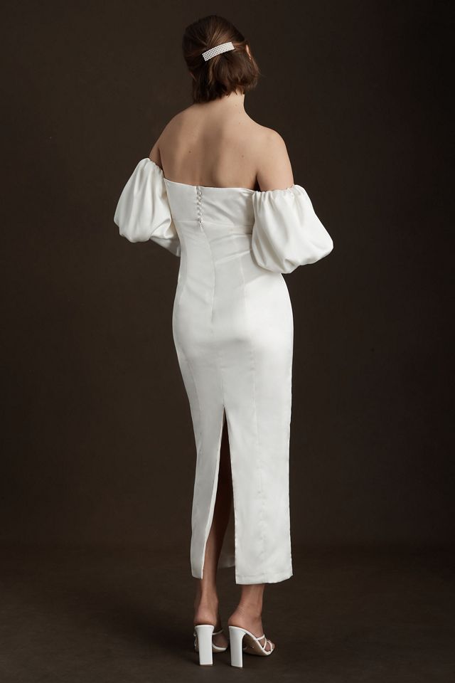 Ronny Kobo Amanda Off-Shoulder Puff-Sleeve Back-Slit Slim Midi Dress #2