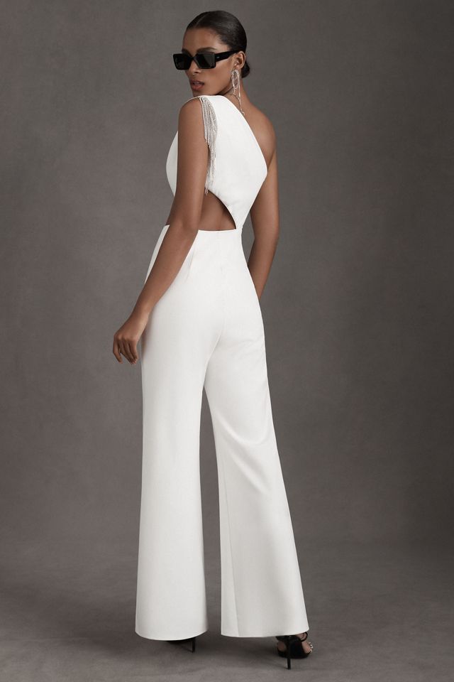 Tadashi Shoji Louisa Fringed Crystal One-Shoulder Cutout Jumpsuit #2