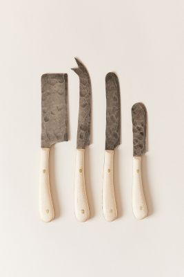 Farmhouse Pottery 4 PC Forged Cheese Knife Set - Open Brown