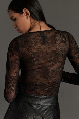 Black Lace Bodysuit Long Sleeve - Ömer Ekşi - Medium