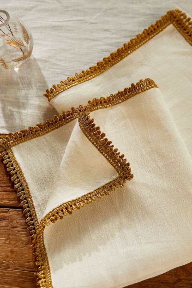 Gilded Fringe Linen Napkins, Set of 2 AnthroLiving