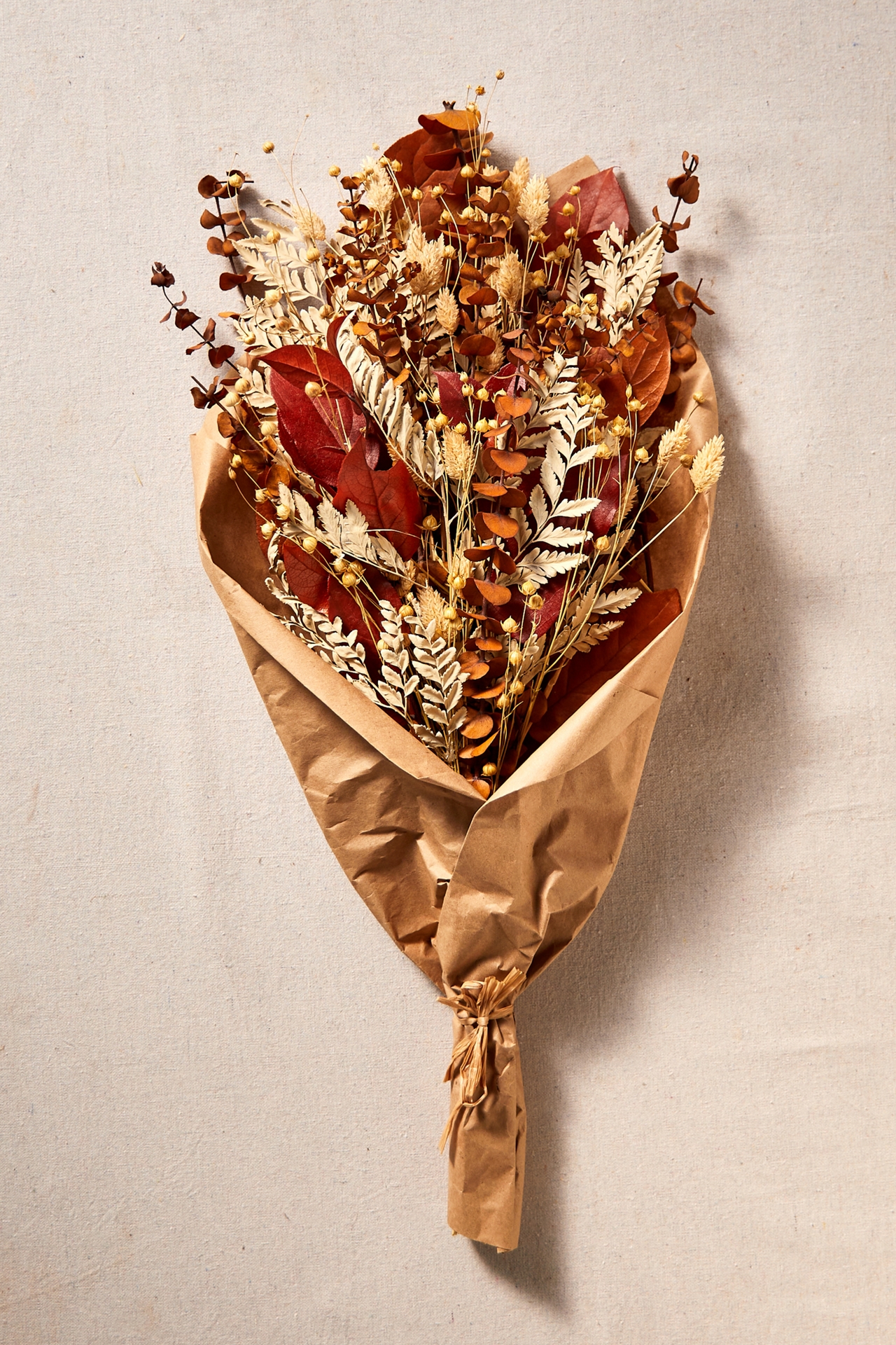 Preserved Salal, Phalaris + Flax Pod Bouquet