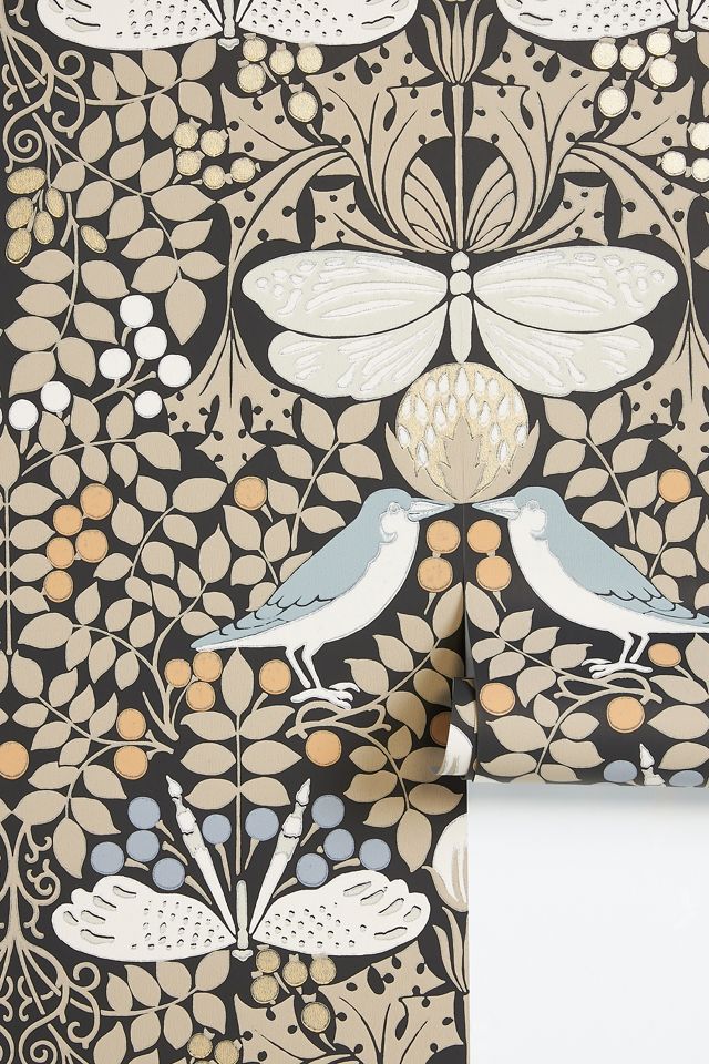Butterfly Garden Metallic Floral Wallpaper #1