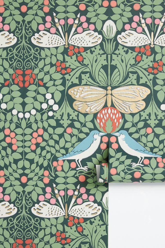 Butterfly Garden Metallic Floral Wallpaper #1