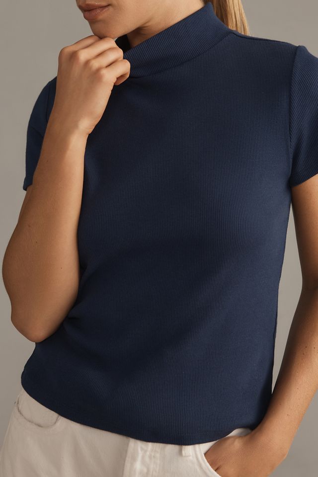 Maeve Ribbed Mock-Neck Cropped T-Shirt #2
