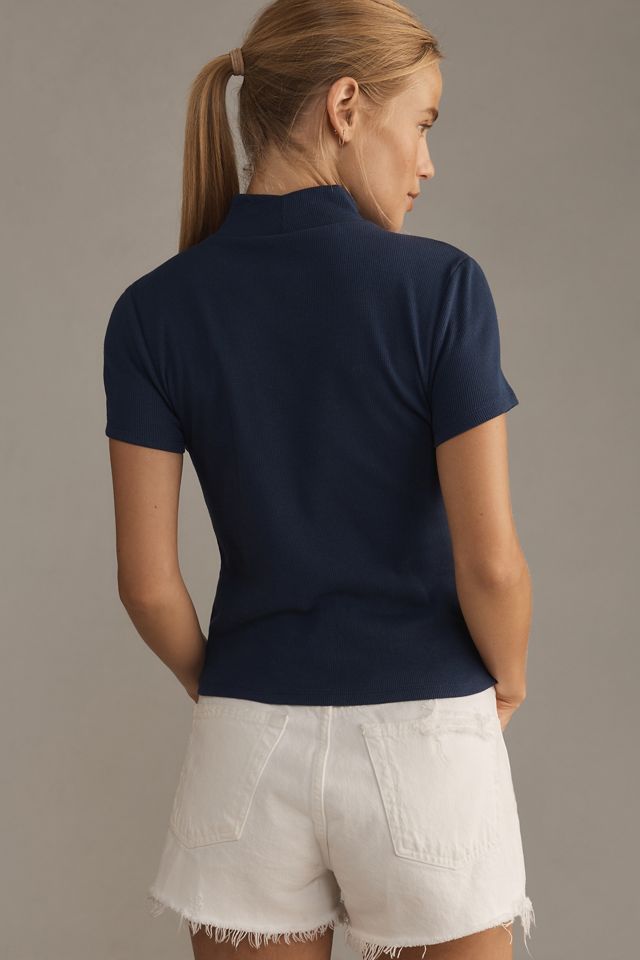 Maeve Ribbed Mock-Neck Cropped T-Shirt #1