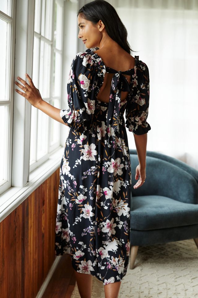 By Anthropologie Puff-Sleeve Smocked Midi Dress #1