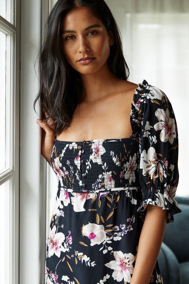 By Anthropologie Puff-Sleeve Smocked Midi Dress #2