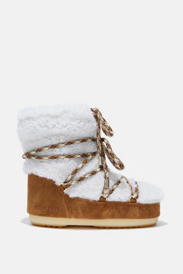 Moon Boot Brown Shearling Panel Ankle Boots In Yellow