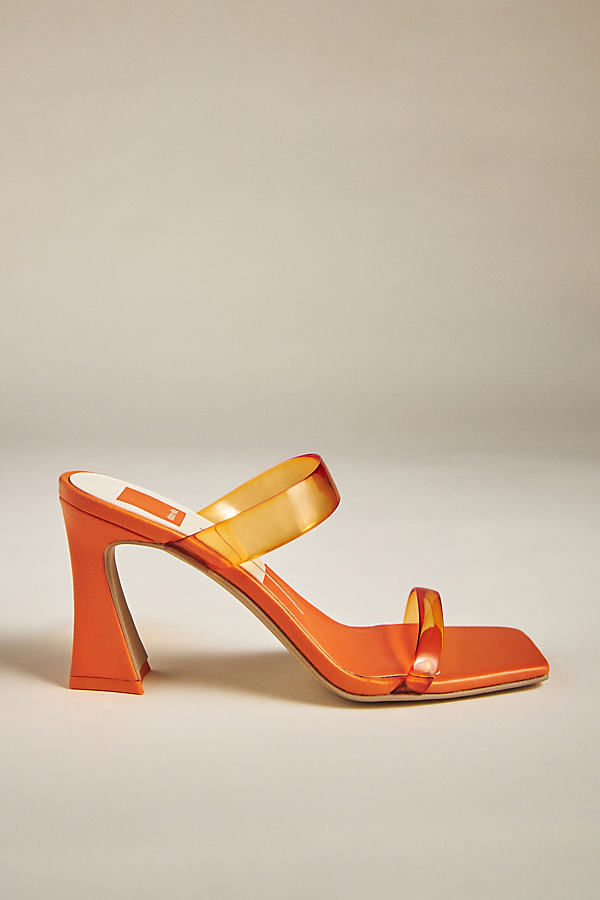 Dolce Vita Women's Novah Square Toe High Heel Slide Sandals In Tangerine Vinyl