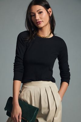 The Blair Stretch Cotton Crew-Neck Long-Sleeve Baby Tee by Maeve