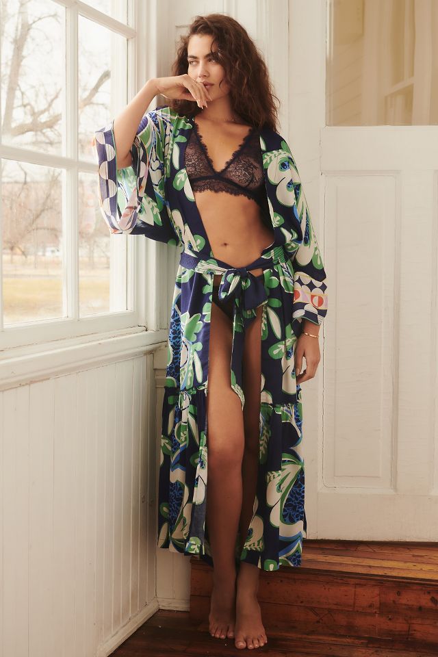 By Anthropologie Printed Satin Kimono