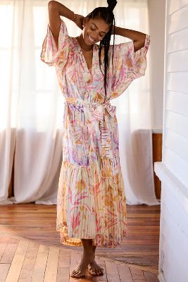 By Anthropologie Long Sleeve Kimono In Pink