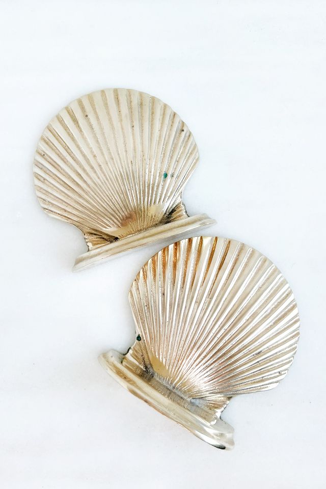 Vintage Brass Seashell Bookends Clams Decor Nautical Coastal