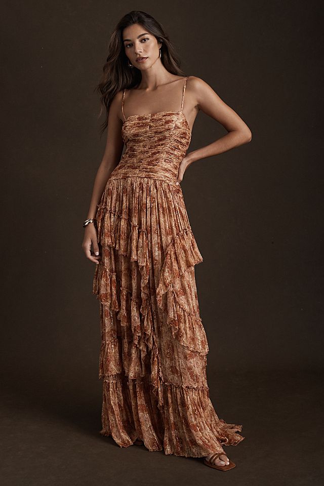 BHLDN Jessa Asymmetrical Ruffled Drop Waist Gown