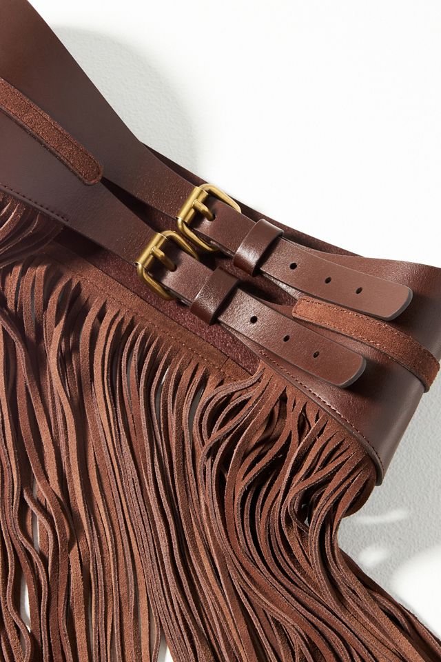 Anthropologie Multi-Strand Leather Fringe Belt in Tan with Gold Ring By Anthropologie Long Fringe Belt | Anthropologie main image 4