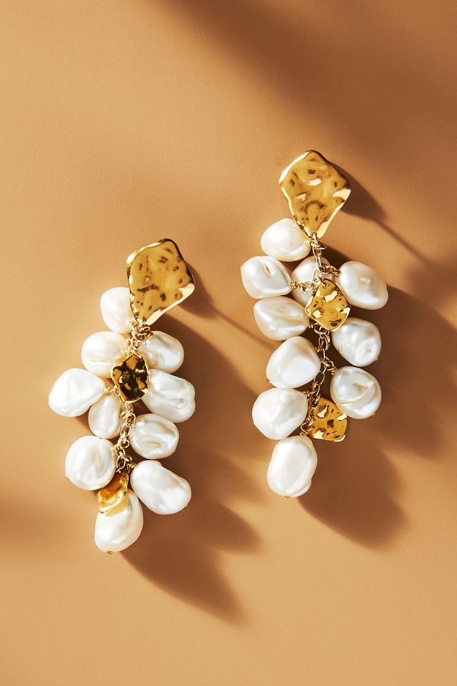 Chan Luu Gold and White Pearl Cluster Earrings | Anthropologie