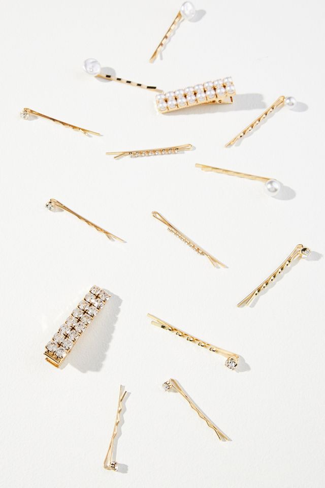 Set of Eight Pearl and Diamond Bobby Pins #1