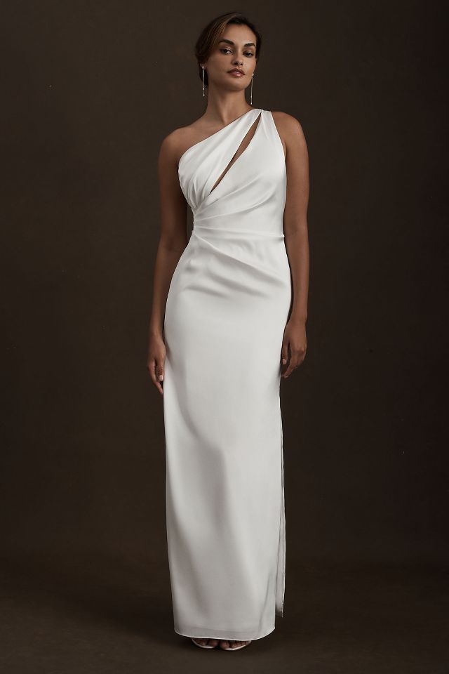 One shoulder column store gown