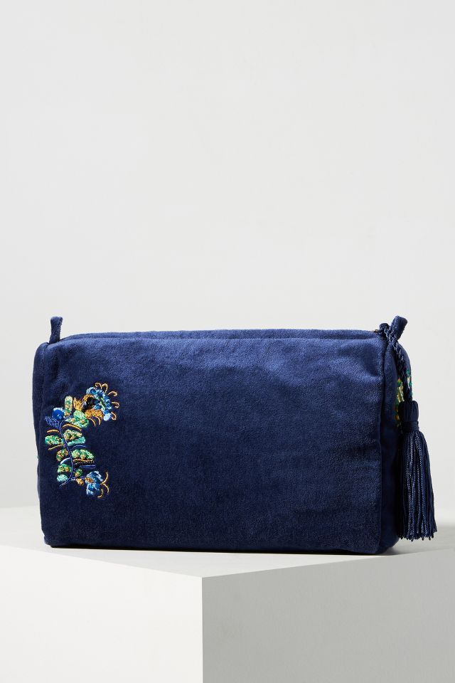 anthropologie N monogram makeup bag pouch blue 8x6x1.25”