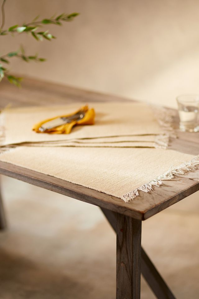 Set of 4 lovnas striped fringed cotton & linen placemats natural