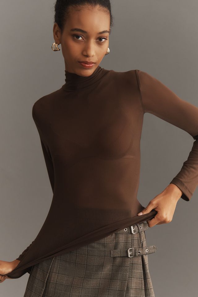 By Anthropologie Mesh Turtleneck Top