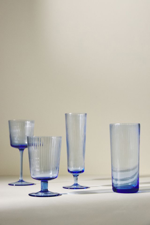 Set Of 8 Anthropologie Textured Boho Ice Blue Drinking Glasses 2 Sizes