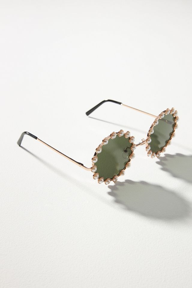 Round Pearl-Embellished Sunglasses #2