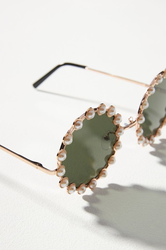 Round Pearl-Embellished Sunglasses #3