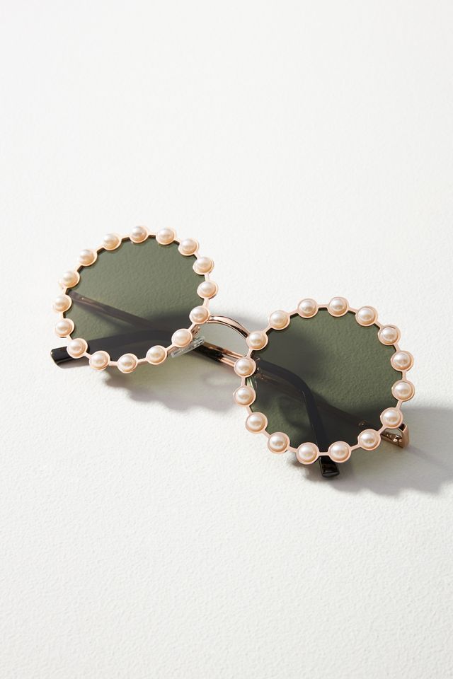 Round Pearl-Embellished Sunglasses #1