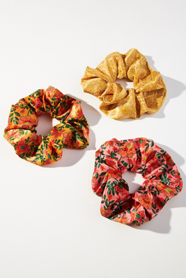Set of Three Floral Leaves Hair Scrunchies | Anthropologie