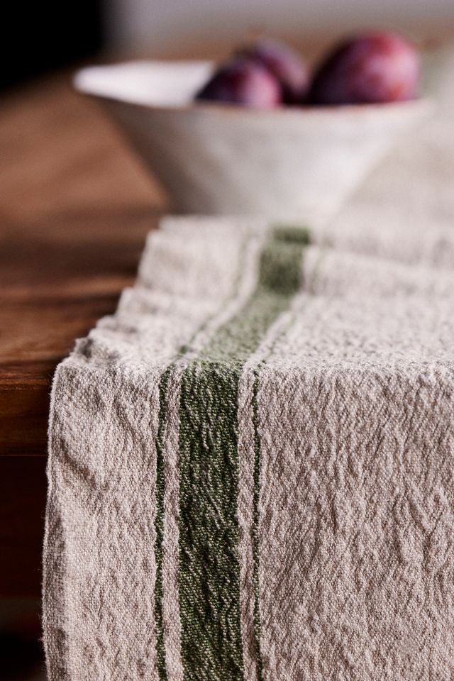 Lithuanian Linen Runner, Green Stripe #1